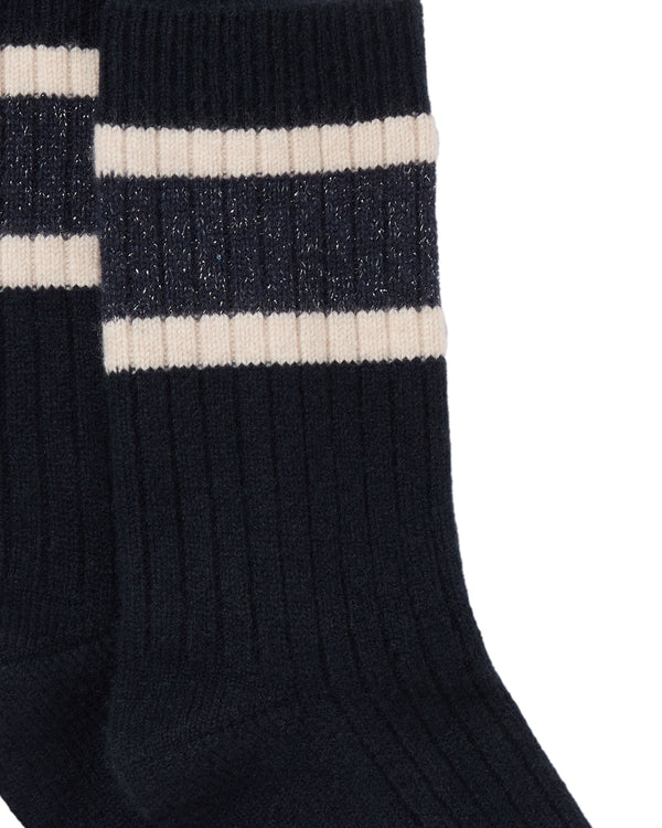 N.Peal Women's Rib Stripe Cashmere Socks Navy Blue