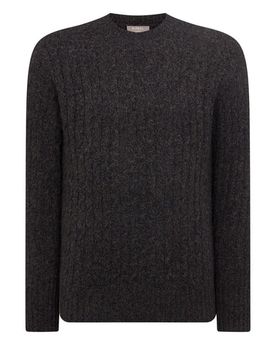 N.Peal Men's Thames Cable Round Neck Cashmere Jumper Granite Blue