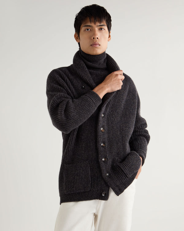 N.Peal Men's Kensington Cashmere Cardigan Granite Blue