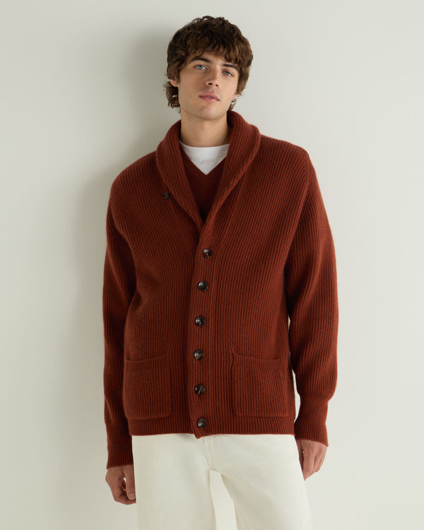 N.Peal Men's Kensington Cashmere Cardigan Spice Orange