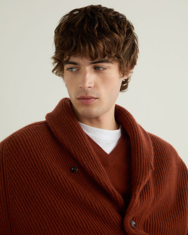 N.Peal Men's Kensington Cashmere Cardigan Spice Orange