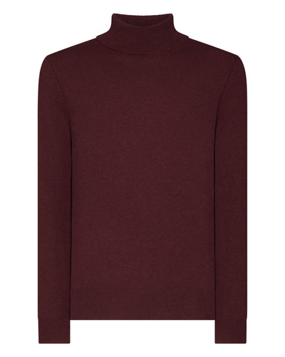 N.Peal Men's Trafalgar Roll Neck Cashmere Jumper Claret Red