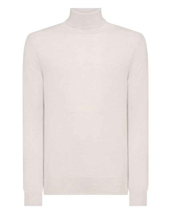 N.Peal Men's Trafalgar Roll Neck Cashmere Jumper Frost White