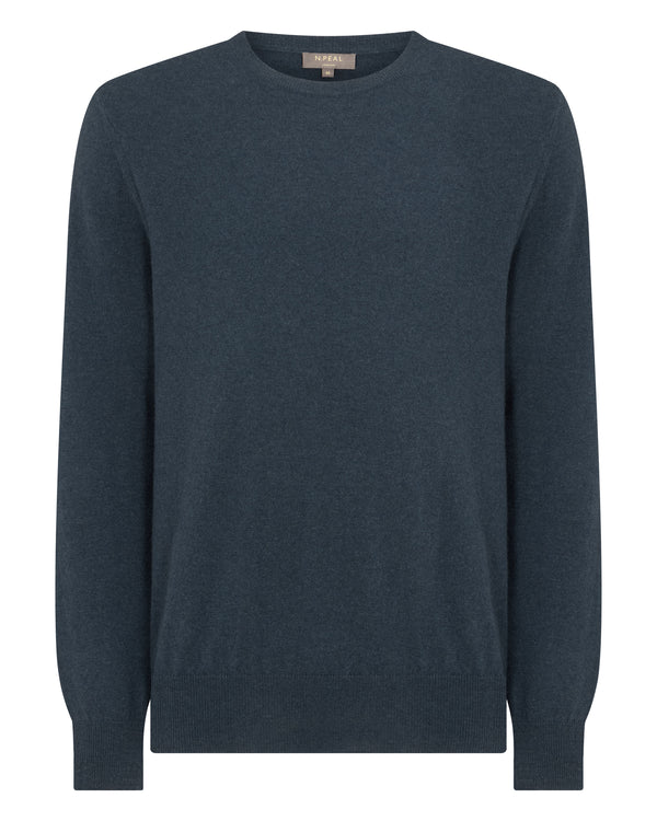 N.Peal Men's Oxford Round Neck Cashmere Jumper Caviar Blue