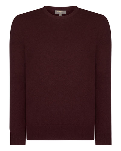 N.Peal Men's Oxford Round Neck Cashmere Jumper Claret Red