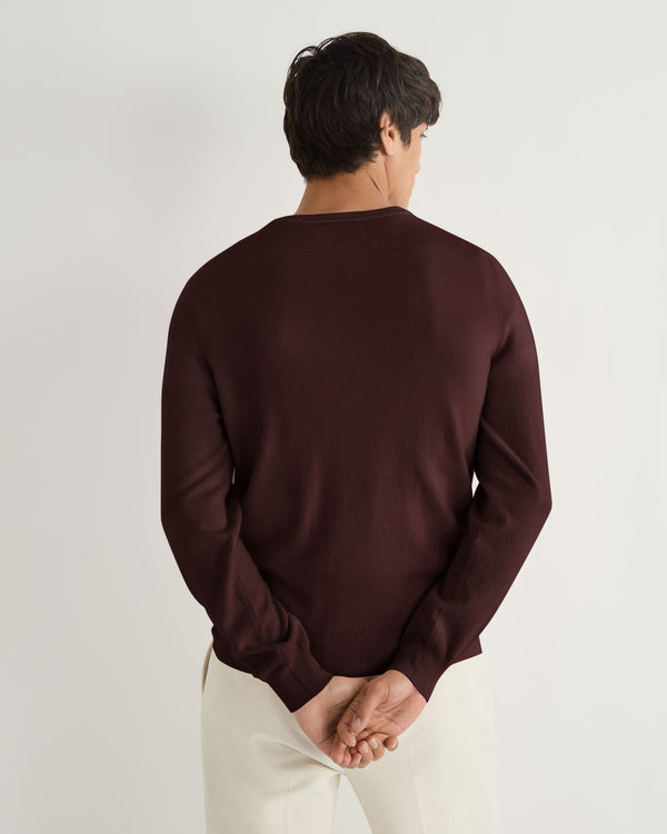 N.Peal Men's Oxford Round Neck Cashmere Jumper Claret Red