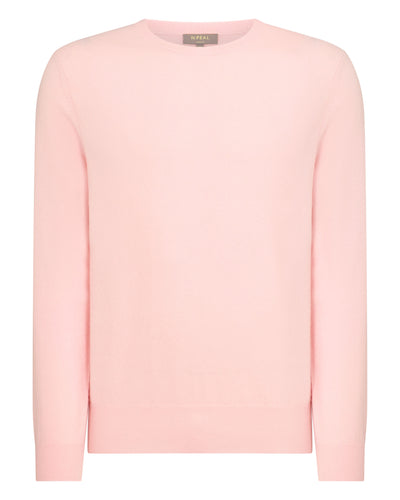 N.Peal Men's Oxford Round Neck Cashmere Jumper Pale Pink