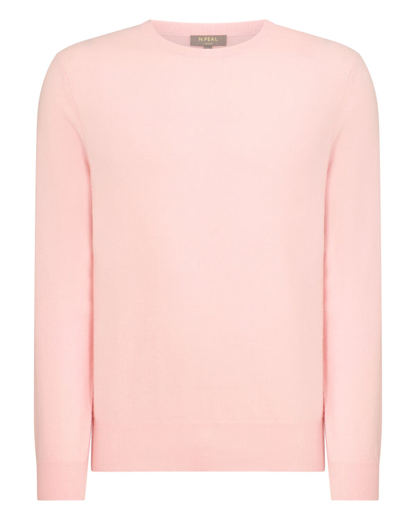 N.Peal Men's Oxford Round Neck Cashmere Jumper Pale Pink