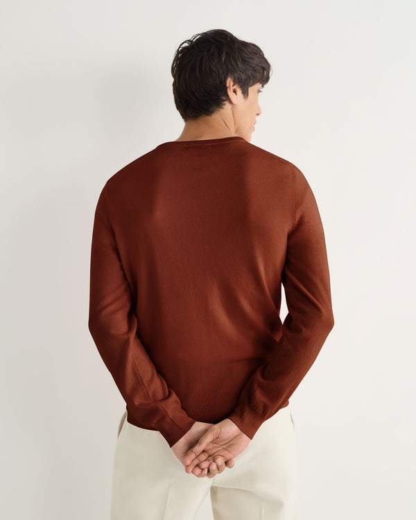 N.Peal Men's Oxford Round Neck Cashmere Jumper Spice Orange