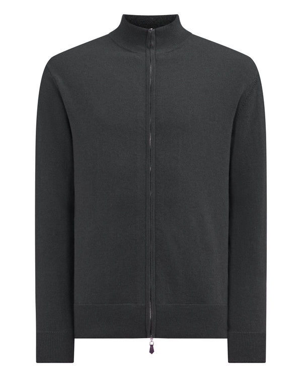 N.Peal Men's Knightsbridge Full Zip Cashmere Jumper Anthracite Grey