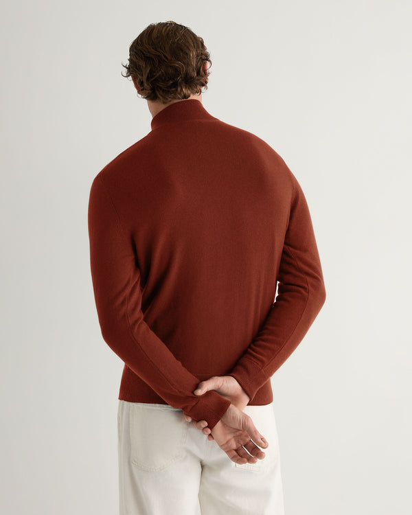 N.Peal Men's Knightsbridge Full Zip Cashmere Jumper Spice Orange