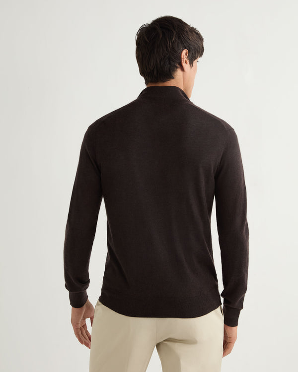 N.Peal Men's Hyde Fine Gauge Cashmere Full Zip Jumper Chocolate Brown