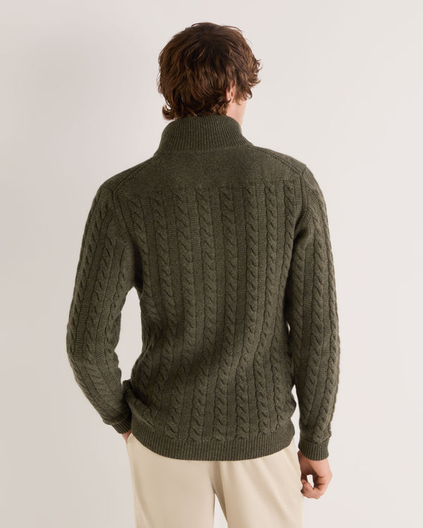 N.Peal Men's Richmond Cable Cashmere Cardigan Moss Green