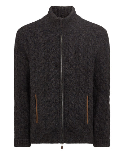 N.Peal Men's Richmond Cable Cashmere Cardigan Granite Blue