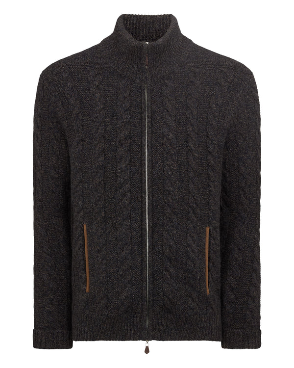 N.Peal Men's Richmond Cable Cashmere Cardigan Granite Blue