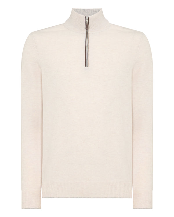 N.Peal Men's Carnaby Half Zip Cashmere Jumper Frost White