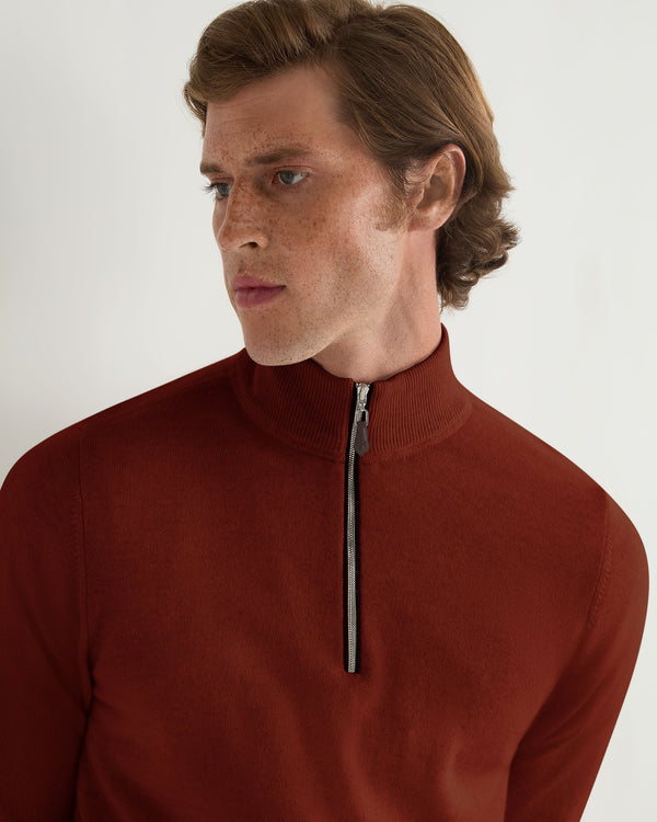 N.Peal Men's Carnaby Half Zip Cashmere Jumper Spice Orange