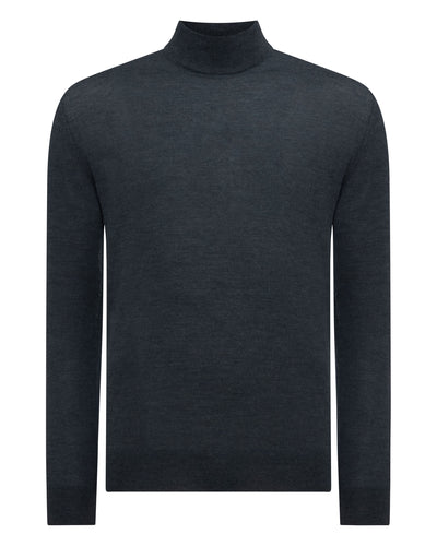 N.Peal Men's Fine Gauge Cashmere Turtle Neck Jumper Azurine Blue