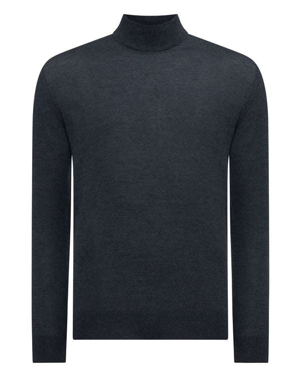 N.Peal Men's Fine Gauge Cashmere Turtle Neck Jumper Azurine Blue