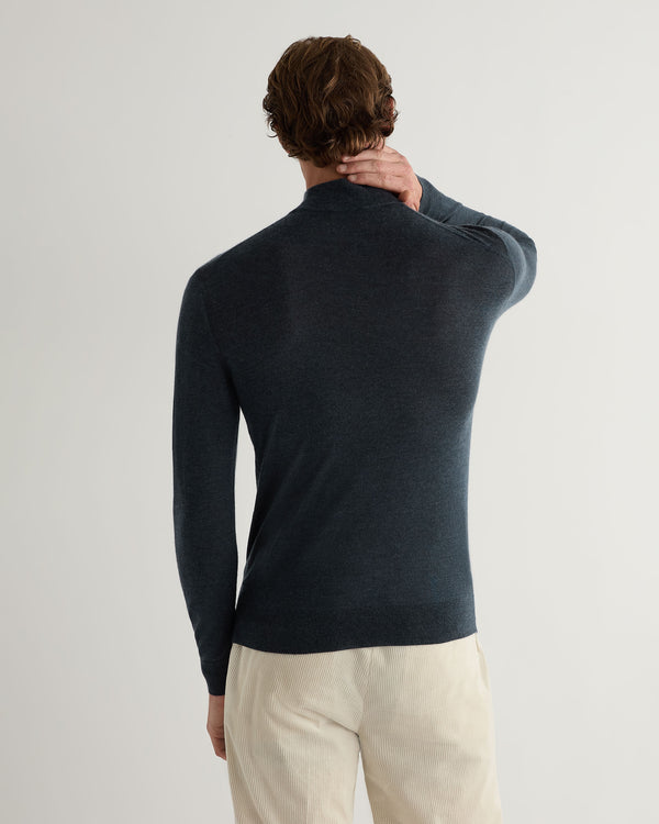 N.Peal Men's Fine Gauge Cashmere Turtle Neck Jumper Azurine Blue