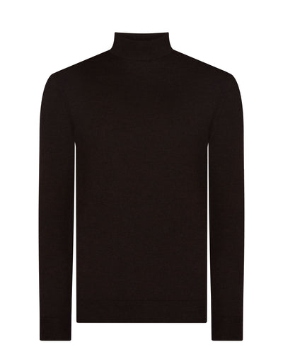 N.Peal Men's Fine Gauge Cashmere Turtle Neck Jumper Chocolate Brown