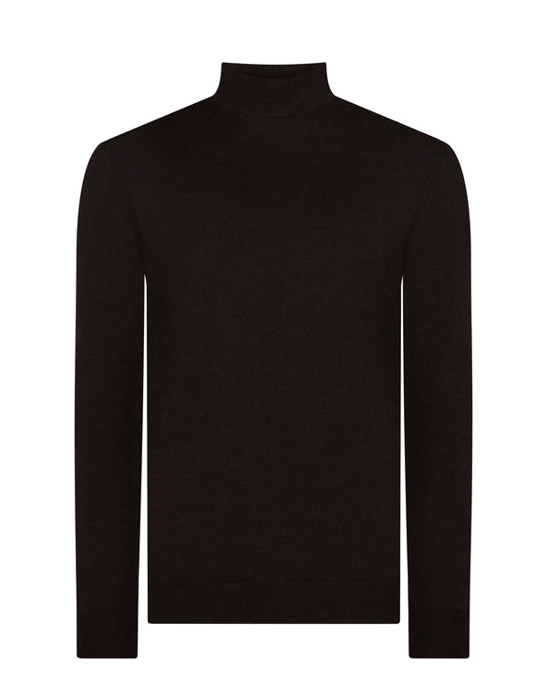 N.Peal Men's Fine Gauge Cashmere Turtle Neck Jumper Chocolate Brown