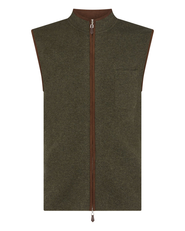 N.Peal Men's Shaftsbury Suede Trim Cashmere Gilet Moss Green