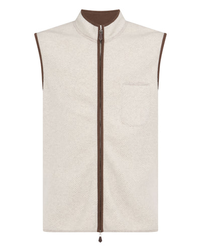 N.Peal Men's Shaftsbury Suede Trim Cashmere Gilet Sand Brown