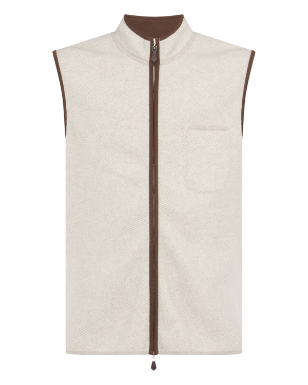 N.Peal Men's Shaftsbury Suede Trim Cashmere Gilet Sand Brown