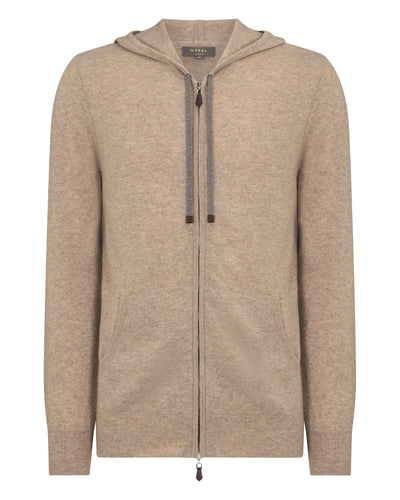 N.Peal Men's Ladbroke Cashmere Hoodie Oatmeal Brown