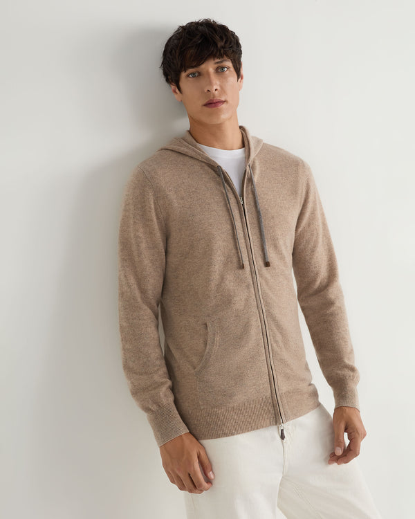 N.Peal Men's Ladbroke Cashmere Hoodie Oatmeal Brown