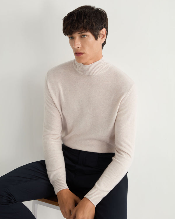 N.Peal Men's Mayfair Turtle Neck Cashmere Jumper Frost White