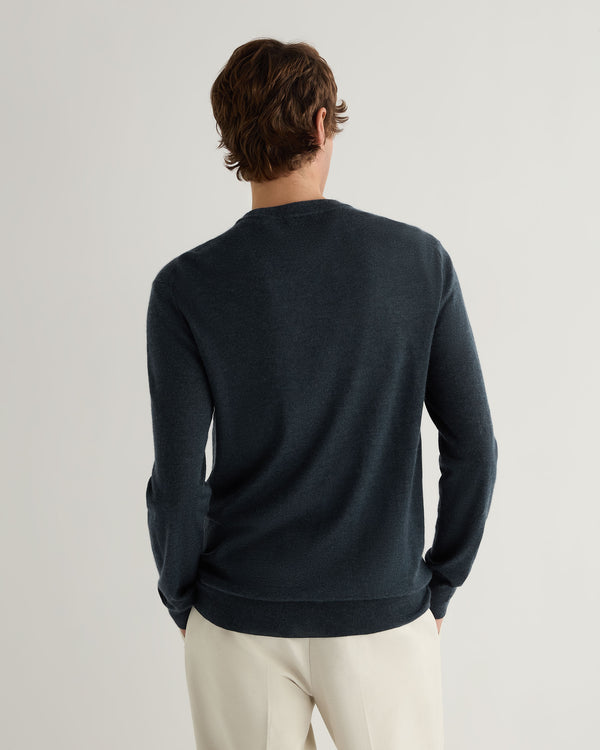 N.Peal Men's Covent Fine Gauge Cashmere Round Neck Jumper Azurine Blue