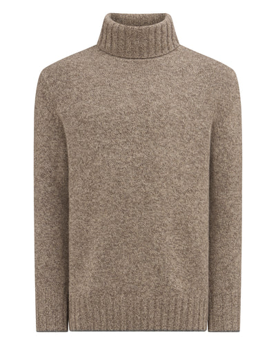 N.Peal Men's Brompton Marl Roll Neck Cashmere Jumper Heather Hazel Brown