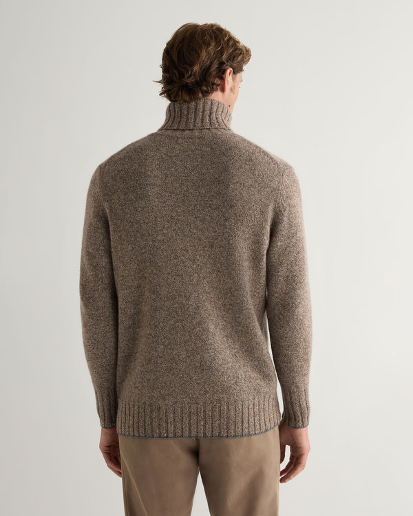 N.Peal Men's Brompton Marl Roll Neck Cashmere Jumper Heather Hazel Brown