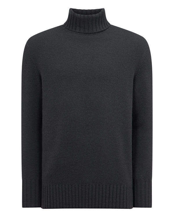 N.Peal Men's Brompton Roll Neck Cashmere Jumper Anthracite Grey