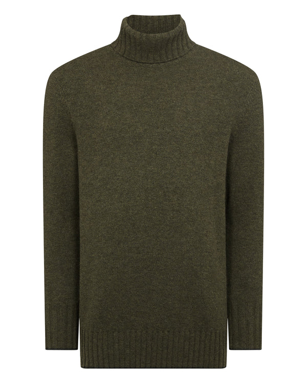 N.Peal Men's Brompton Roll Neck Cashmere Jumper Moss Green