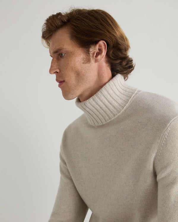 N.Peal Men's Brompton Roll Neck Cashmere Jumper Pebble Grey