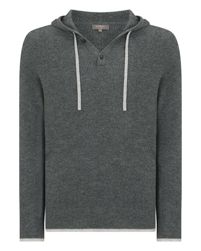 N.Peal Men's Balham Rib Hooded Cashmere Jumper Elephant Grey