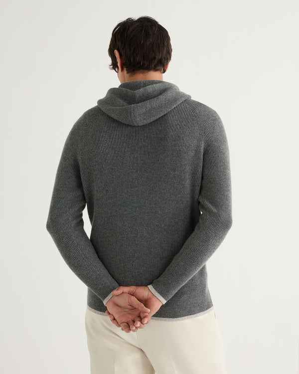 N.Peal Men's Balham Rib Hooded Cashmere Jumper Elephant Grey