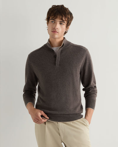 N.Peal Men's Half Button Cashmere Jumper Biscotti Brown