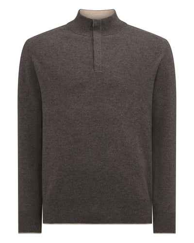 N.Peal Men's Half Button Cashmere Jumper Biscotti Brown