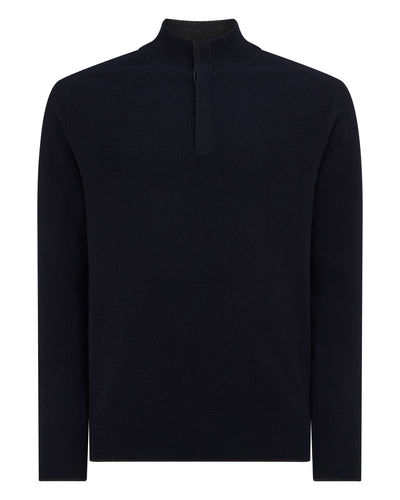 N.Peal Men's Half Button Cashmere Jumper Navy Blue