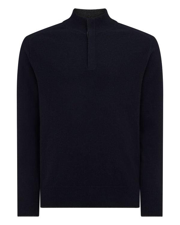 N.Peal Men's Half Button Cashmere Jumper Navy Blue