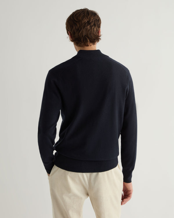 N.Peal Men's Half Button Cashmere Jumper Navy Blue