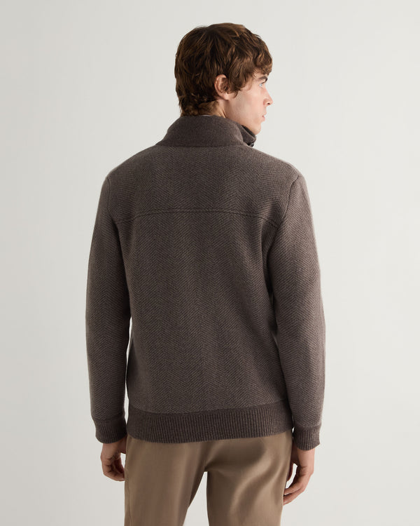 N.Peal Men's Herringbone Cashmere Jacket Biscotti Brown