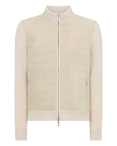 N.Peal Men's Davos Suede Front Jacket Ecru White