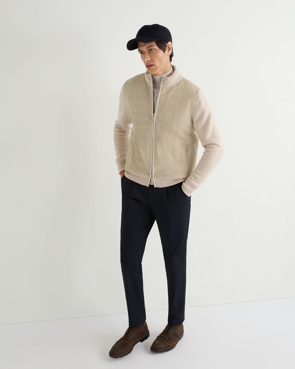 N.Peal Men's Davos Suede Front Jacket Ecru White