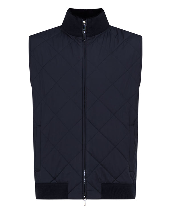 N.Peal Men's Diamond Fur Trim Cashmere Gilet Navy Blue