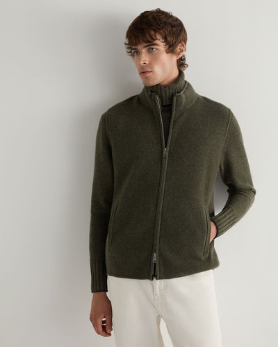 N.Peal Men's Rex Trim Cashmere Gilet Moss Green